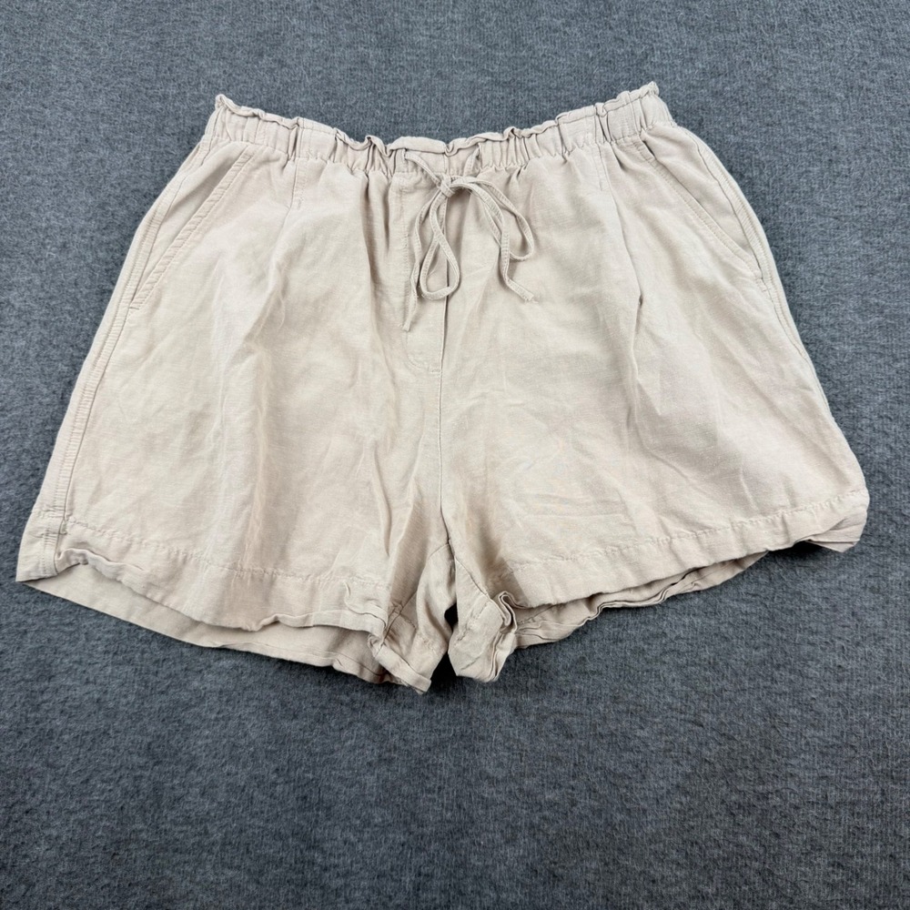 H&M Shorts Women's Small Beige Linen‎ Blend Drawstring Elastic Waist Casual